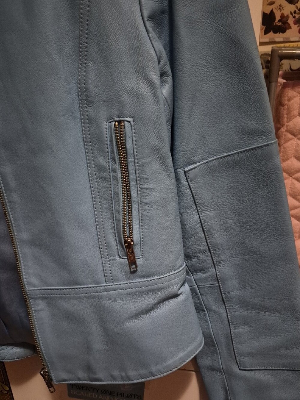 Y2K OXYHO Light Blue Real Leather Moto Jacket - Picture 3 of 6